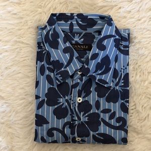 EUC Canali Blue Floral Dress Shirt Made in Italy